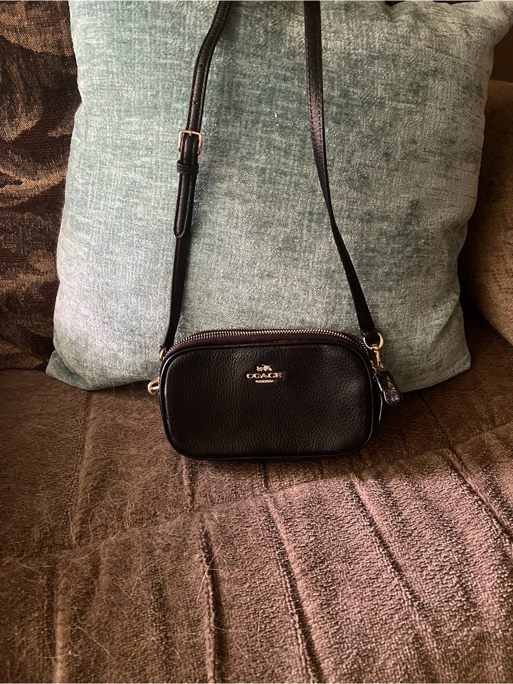 Coach Black Pebbled Leather Crossbody Bag - Coach Logo